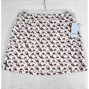 Lady Hagen Skort 8 White Floral Print Womens Cotton Stretch Skirt W/ Shorts NEW
